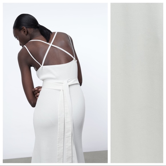 Nwt Zara Oyster White Ribbed Midi Dress 